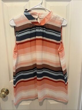 LOFT Sleeveless Striped Mock Neck Blouse
